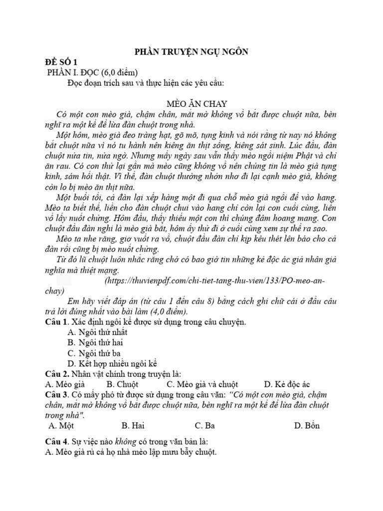 PHẦN TRUYỆN NGỤ NGÔN | PDF