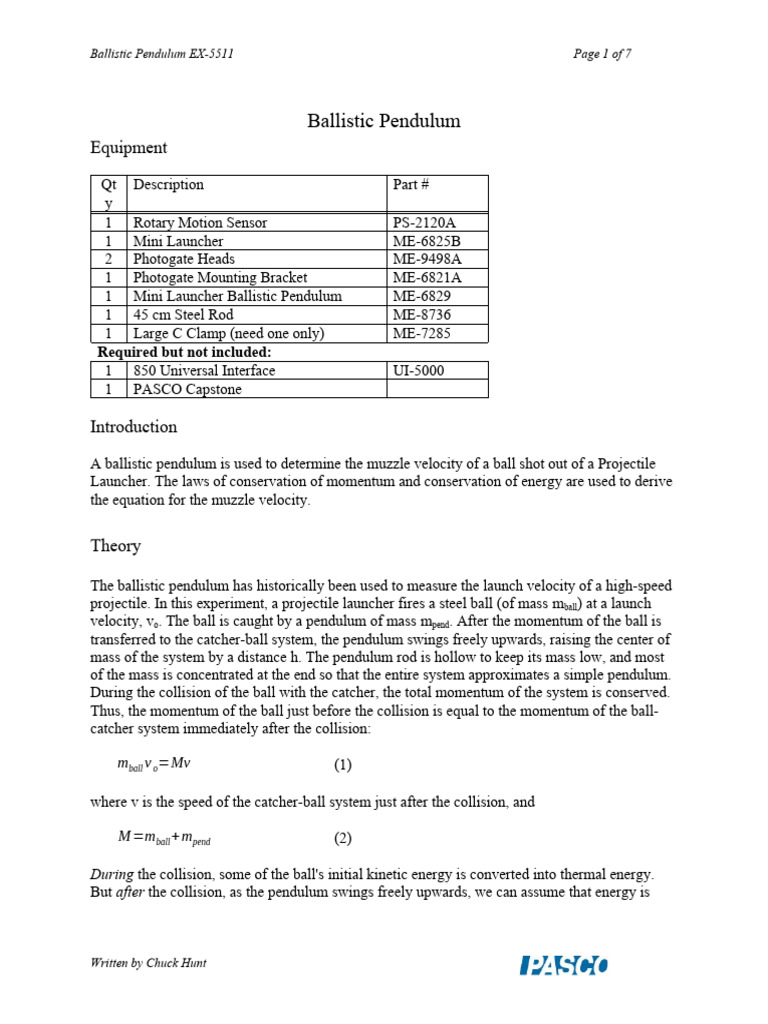 EX-5511 Ballistic Pendulum | PDF | Momentum | Collision