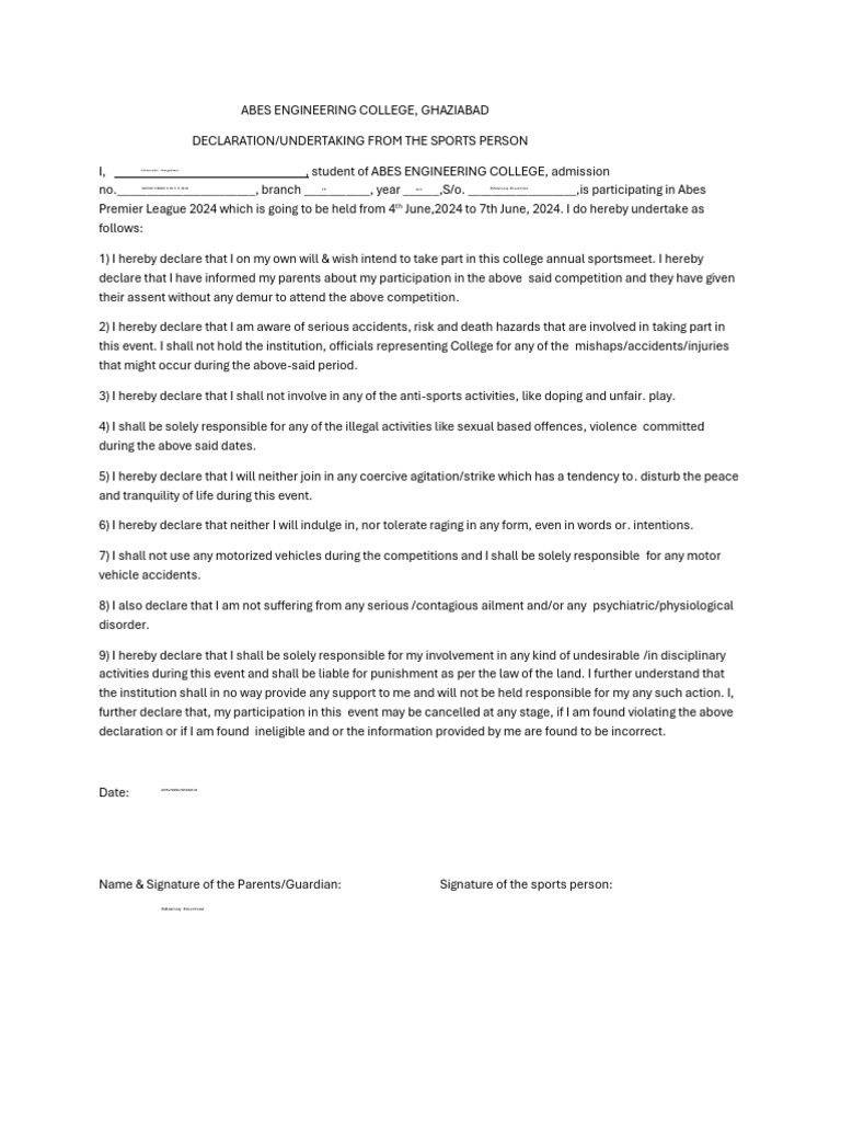 ABES Engineering College Sports Declaration | PDF | Crimes | Crime ...