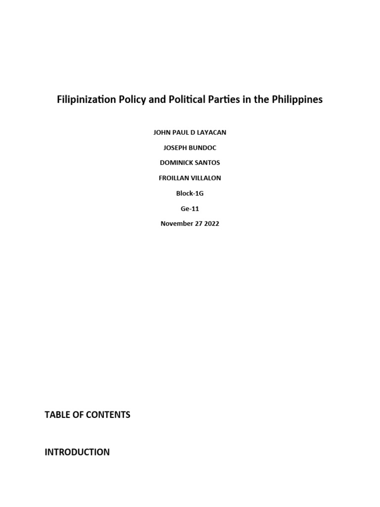 Filipinization Policy and Political Parties in The Philippines | PDF ...