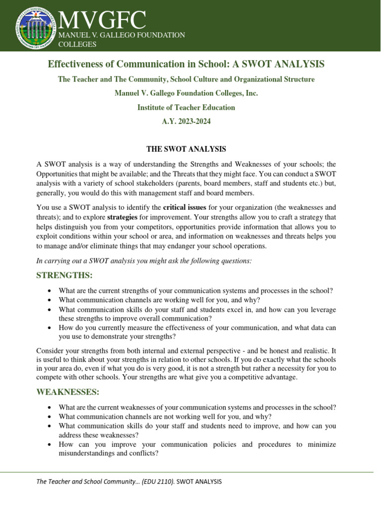 Swot Analysis Guide Letter | PDF | Swot Analysis | Communication