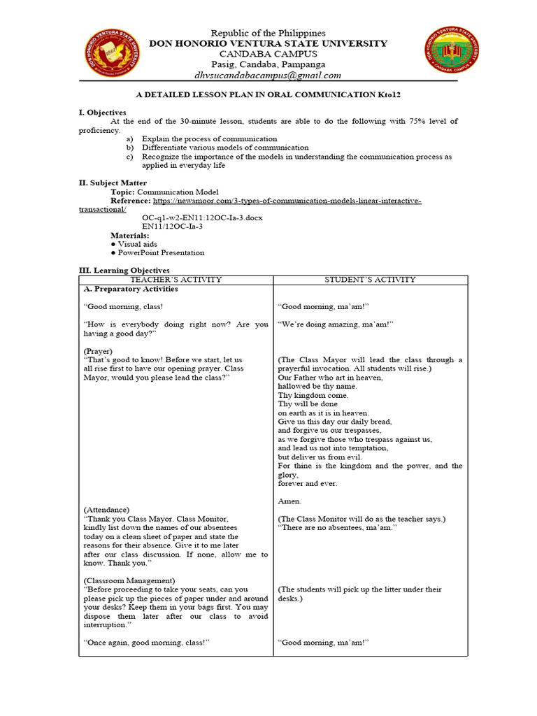 A Detailed Lesson Plan | PDF | Communication | Lord's Prayer