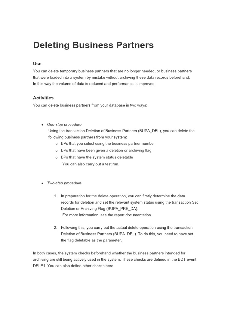Deleting Business Partners in SAP | PDF | Computing | Computer Programming