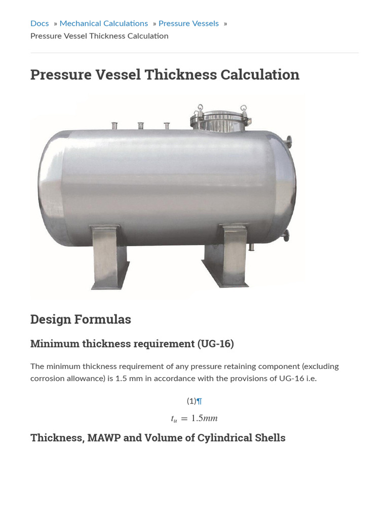 Pressure Vessel Thickness Calculation Guide | PDF | Sphere | Corrosion