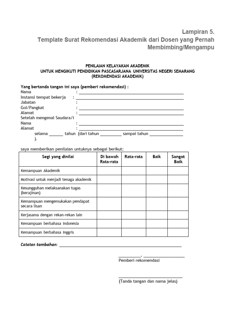 Template Surat Rekomendasi Dosen S2 | PDF