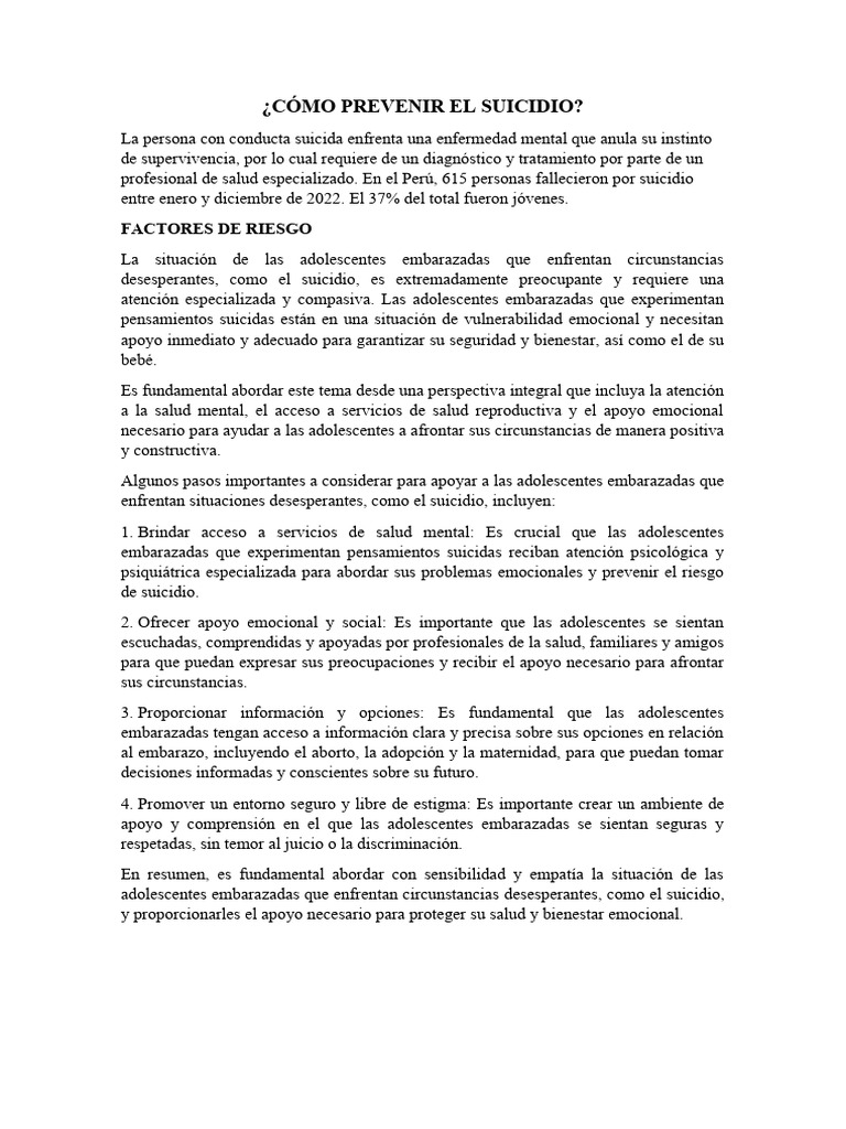Prevención del suicidio en adolescentes embarazadas | PDF | Salud ...