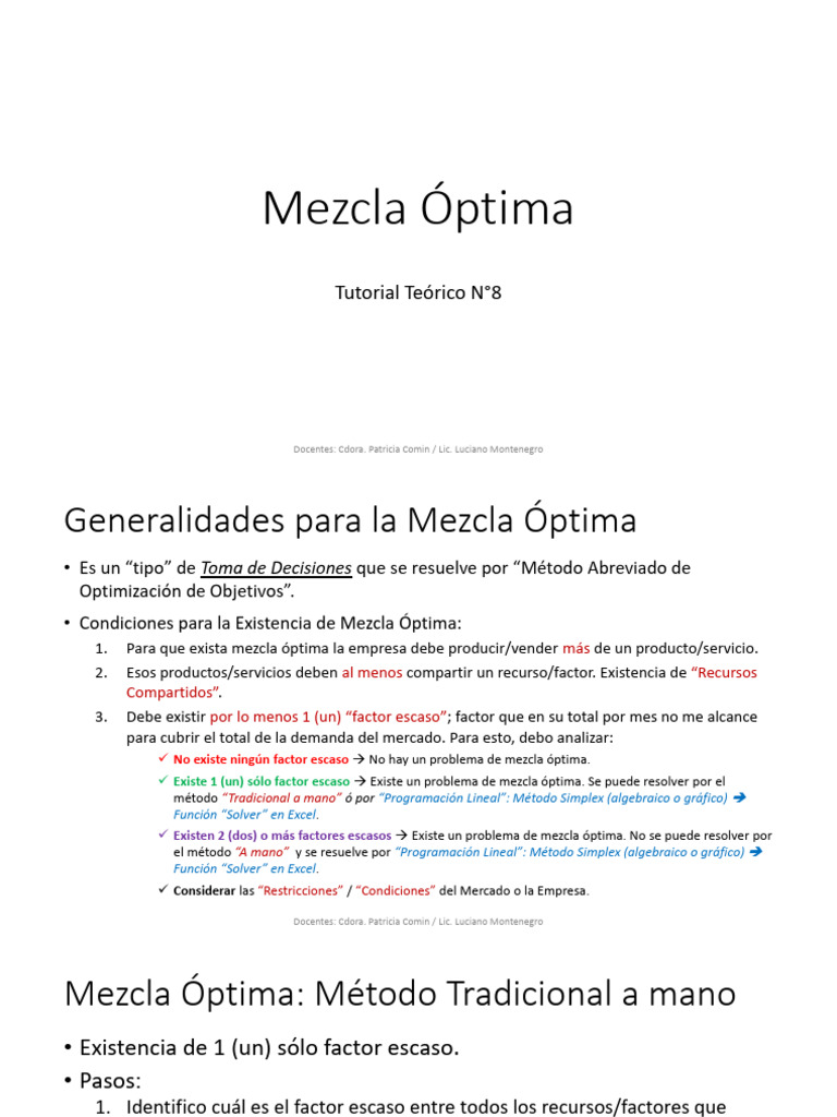 Mezcla Optima Tutorial 8 Teórico Descargar gratis PDF