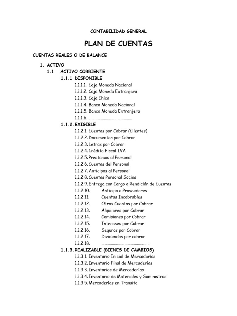 Contabilidad General Plan de Cuentas | PDF | Finanzas personales ...