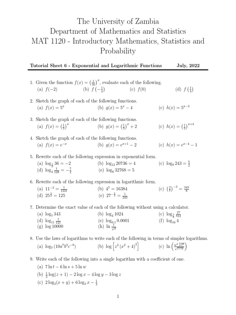 Exponential and Logarithmic Functions Guide | PDF | Logarithm | Complex ...
