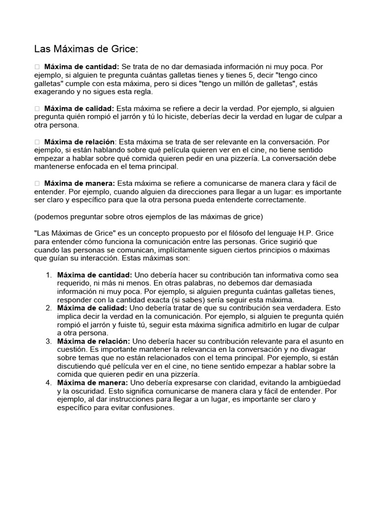 Máximas de Grice: Claves de Comunicación | PDF | Verdad | Comunicación