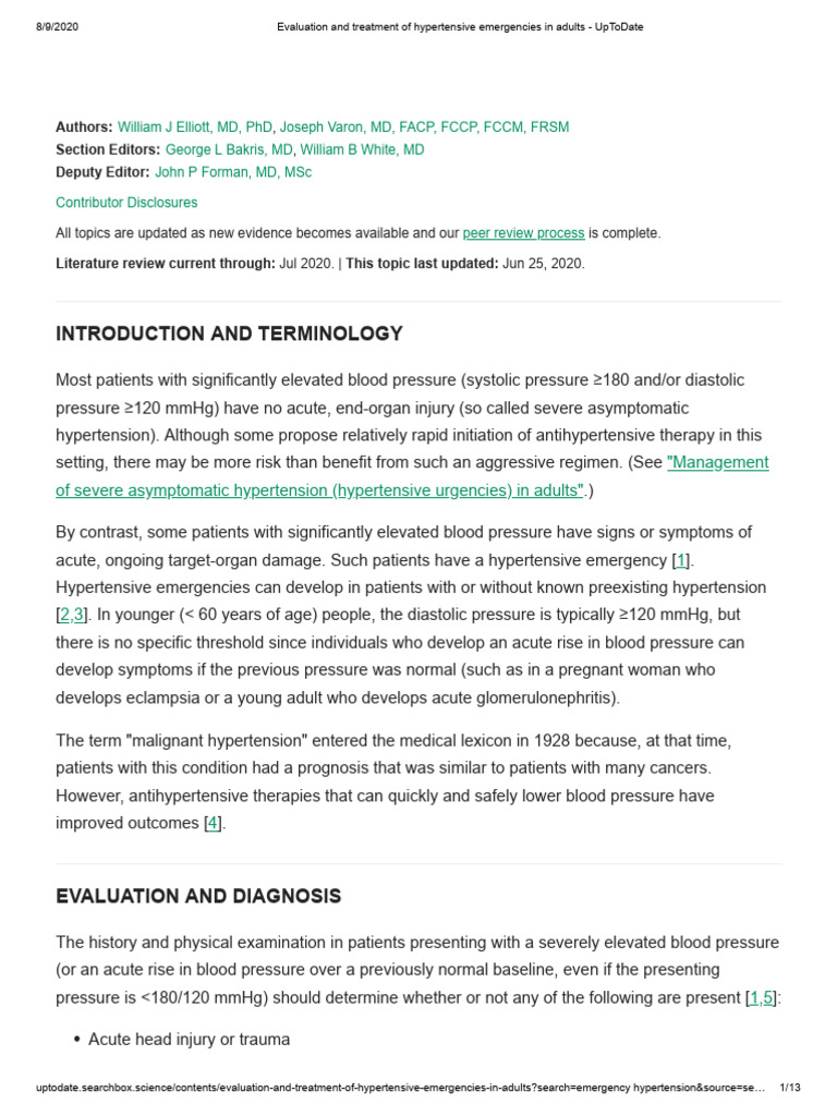 Evaluation and treatment of hypertensive emergencies in adults