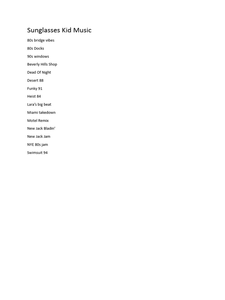 Sunglasses Kid Music PDF