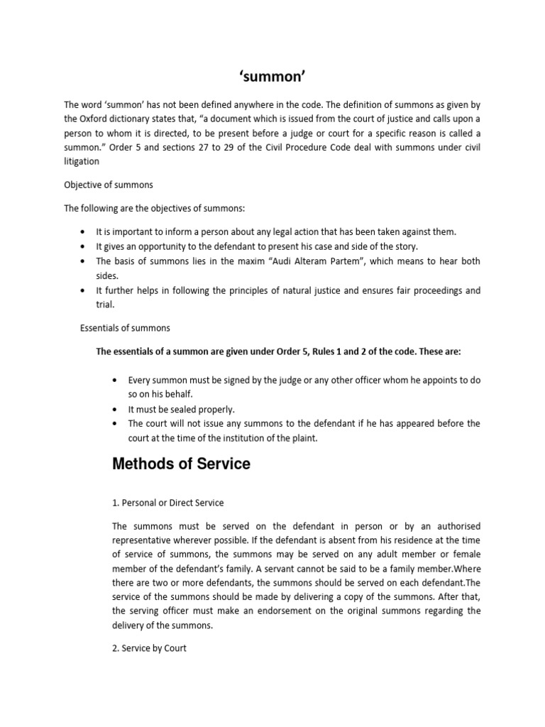 Mode of Service of Summon | PDF | Summons | Service Of Process