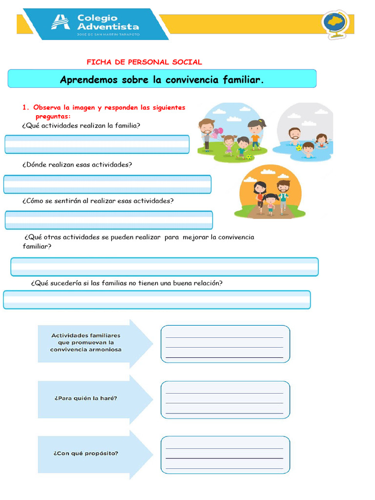 Ficha de Personal Social Aprendemos Sobre La Convivencia Familiar ...