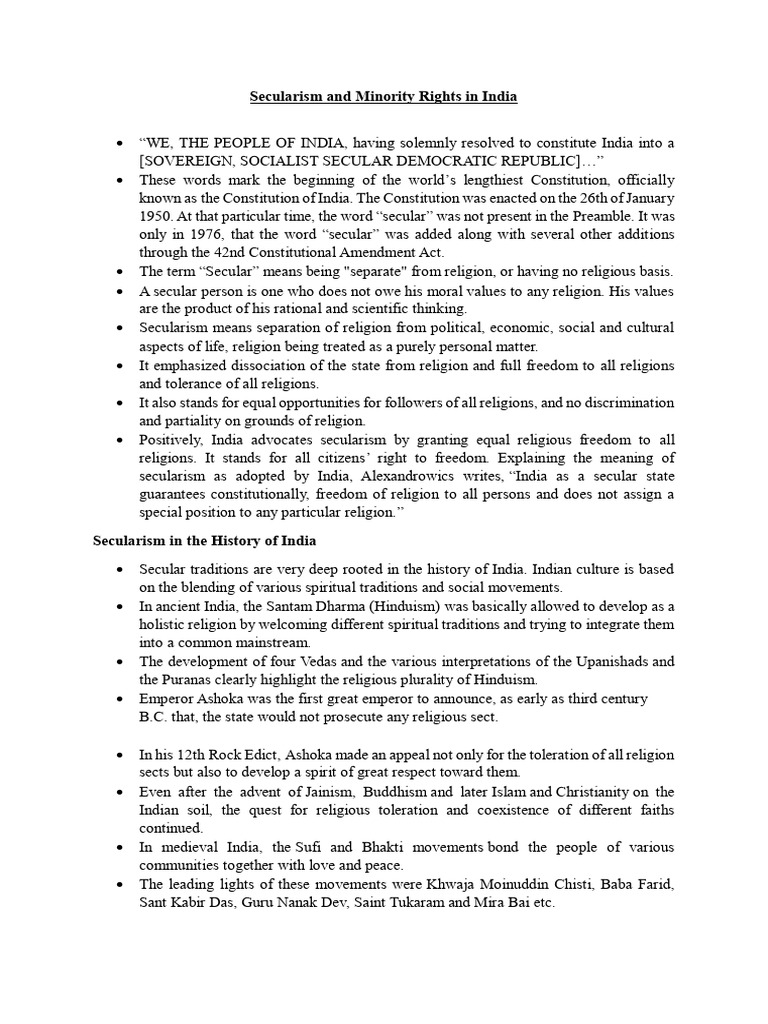 Secularism and Minority Rights in India | PDF | Secularism | Freedom Of ...