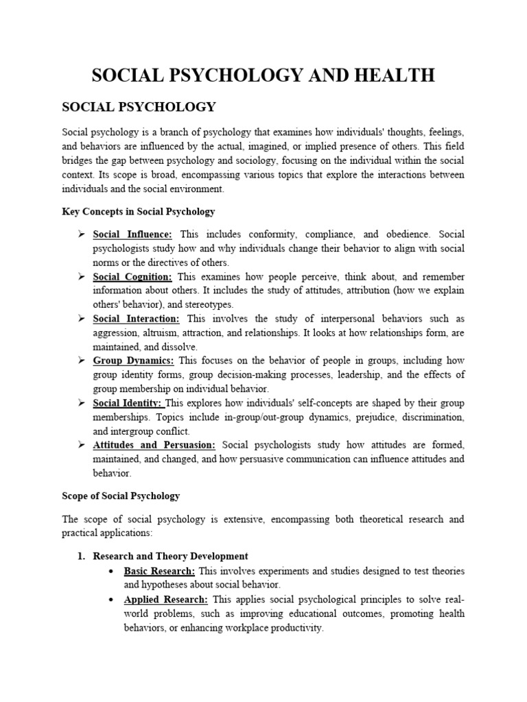 Social Psychology's Impact on Health | PDF | Social Psychology | Psychology