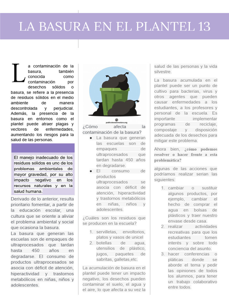 La Basura en La Comunidad y en El Plantel 13 | PDF | Residuos ...