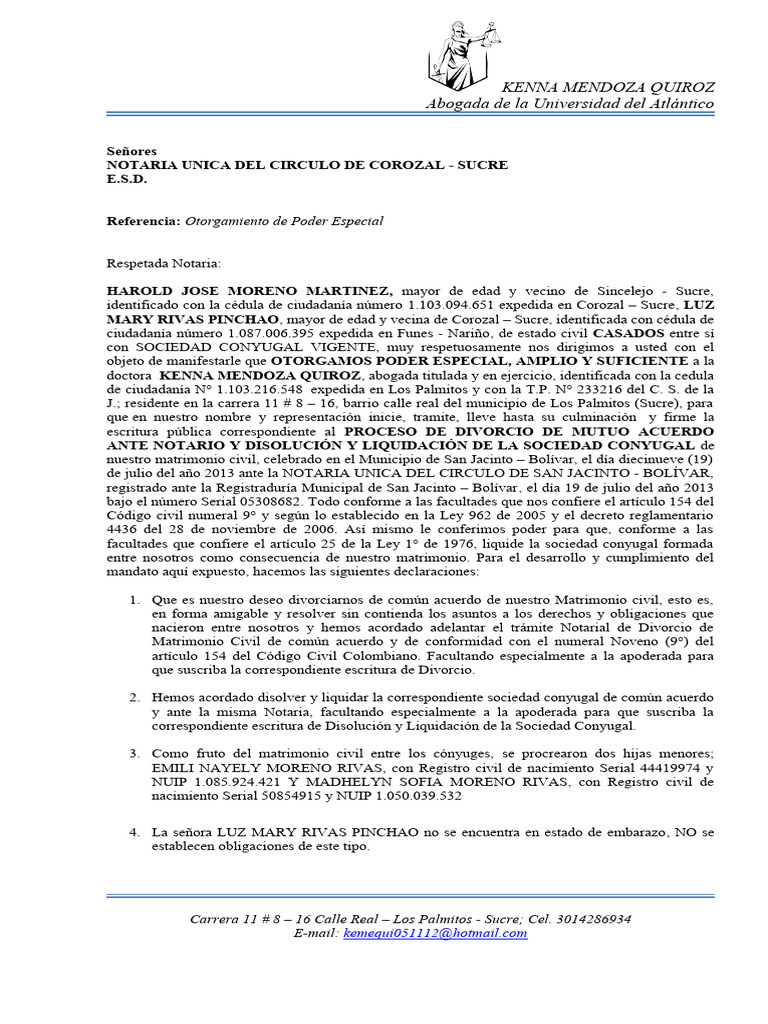 Poder Especial para Divorcio y Liquidación | PDF | Propiedad de la ...