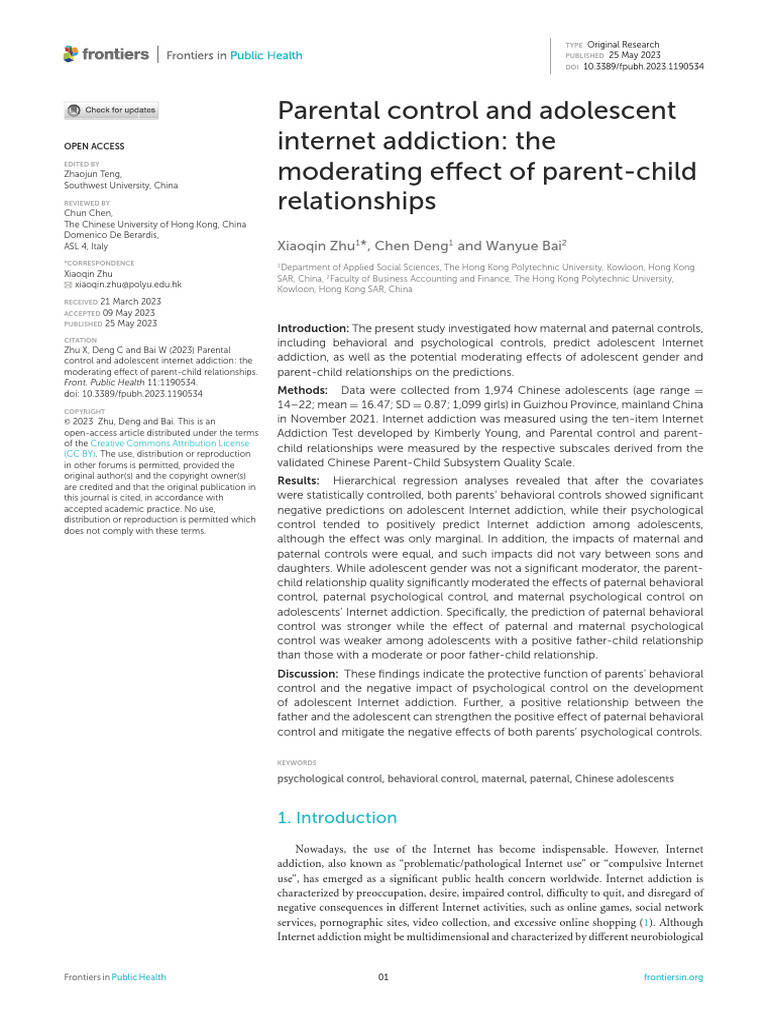 Parental Control and Adolescent Internet Addiction | PDF | Adolescence ...