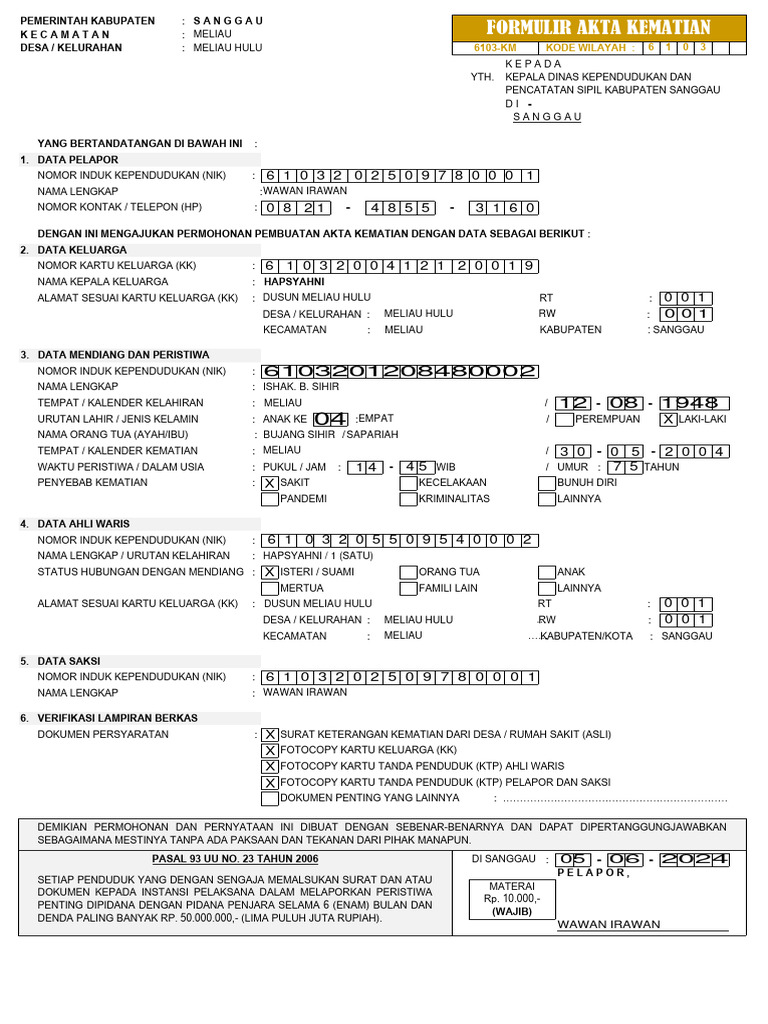 Formulir Kematian Pdf