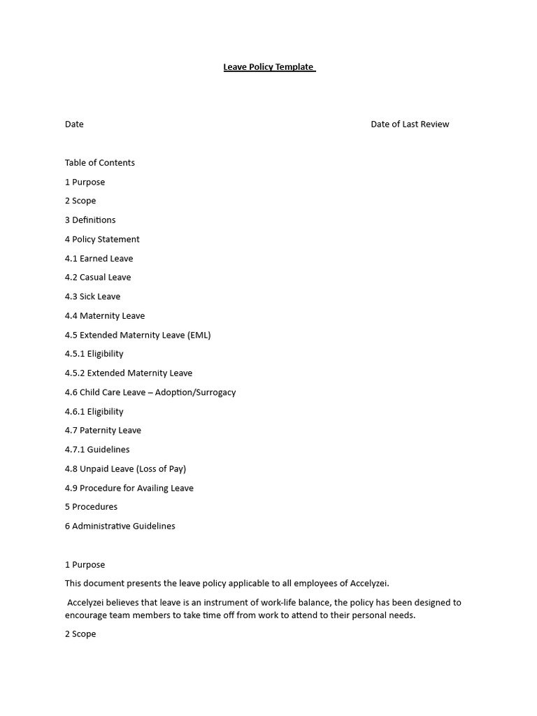 Leave Policy Template 2 | PDF | Parental Leave | Surrogacy
