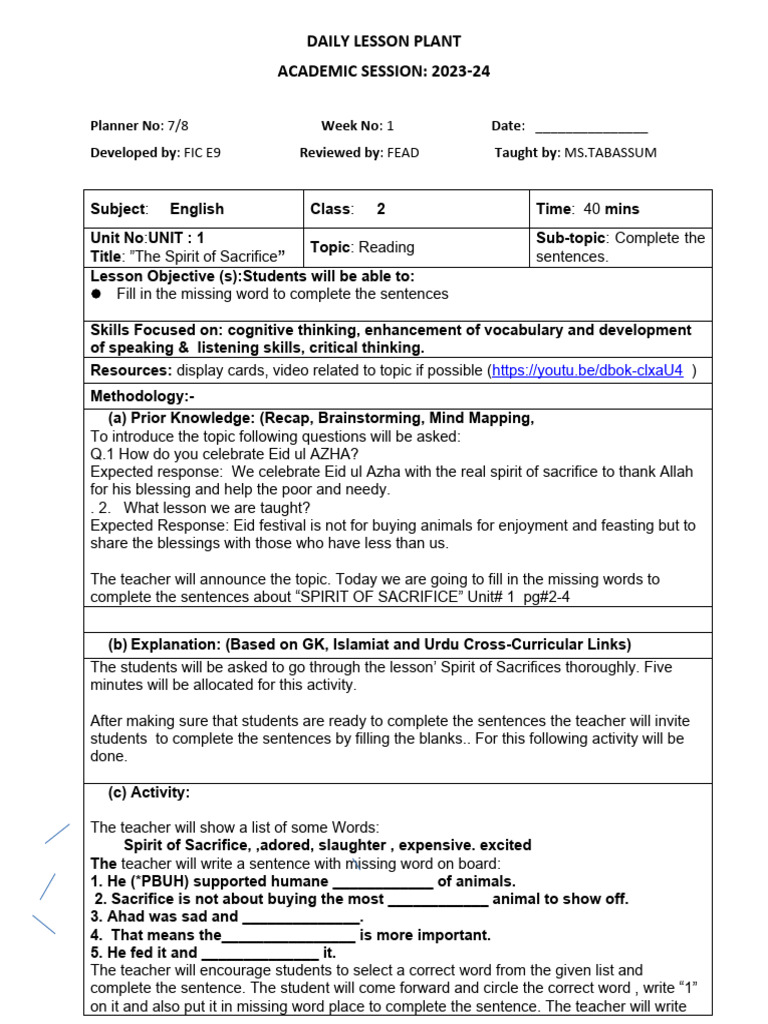English Lesson Plan For GRADE 2 | PDF | Cognitive Psychology | Behavior ...