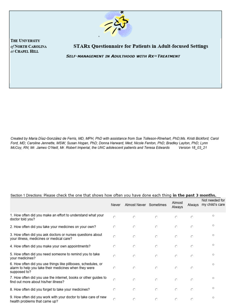 STARxQuestionnaire_PatientsinAdultfocusedsettings PDF Doctor
