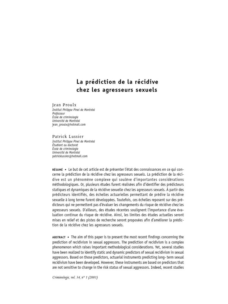 Prédiction de la récidive sexuelle | PDF | Sexe | Trouble de la ...