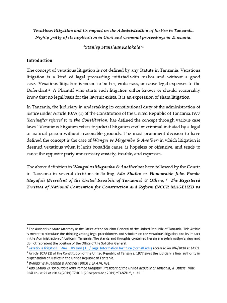 Vexatious Litigation in Tanzania | PDF | Vexatious Litigation | Lawsuit