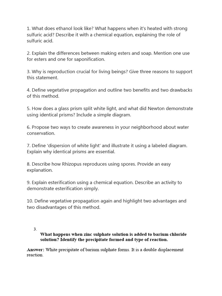 Science Important Question | PDF | Precipitation (Chemistry) | Sulfate