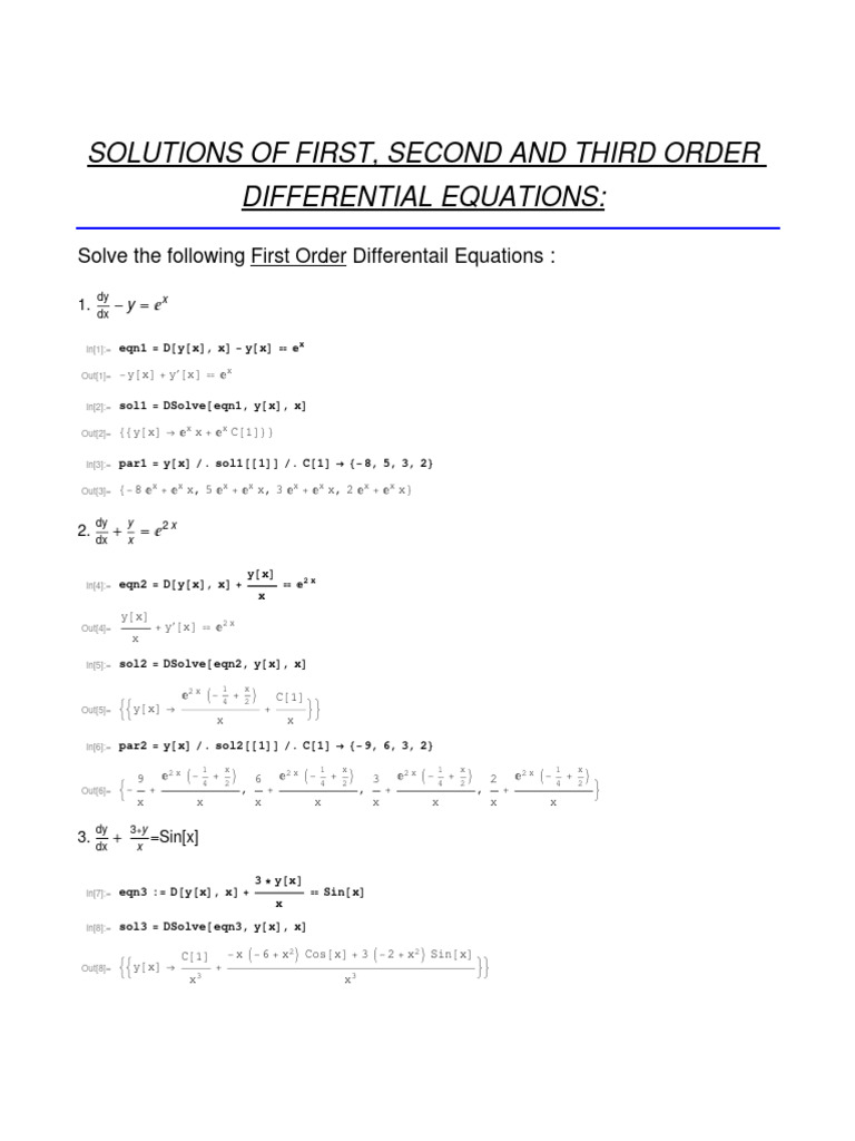 Solutions of First, Second and Third Order Differential Equations ...