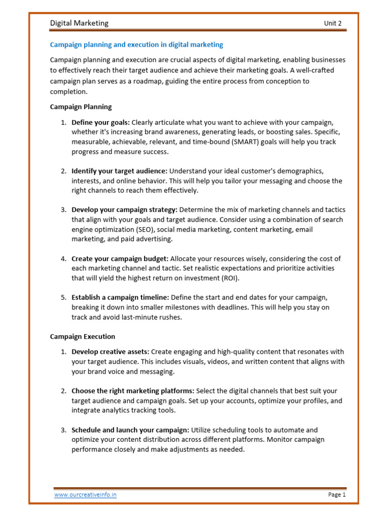 Digital Marketing Campaign Planning Guide | PDF | Digital Marketing ...