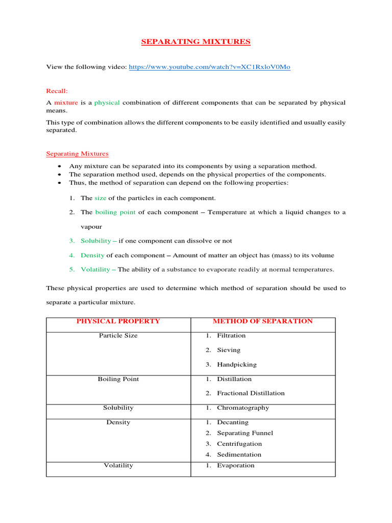 Note 1-Introduction To Separation Techniques | PDF | Mixture | Filtration