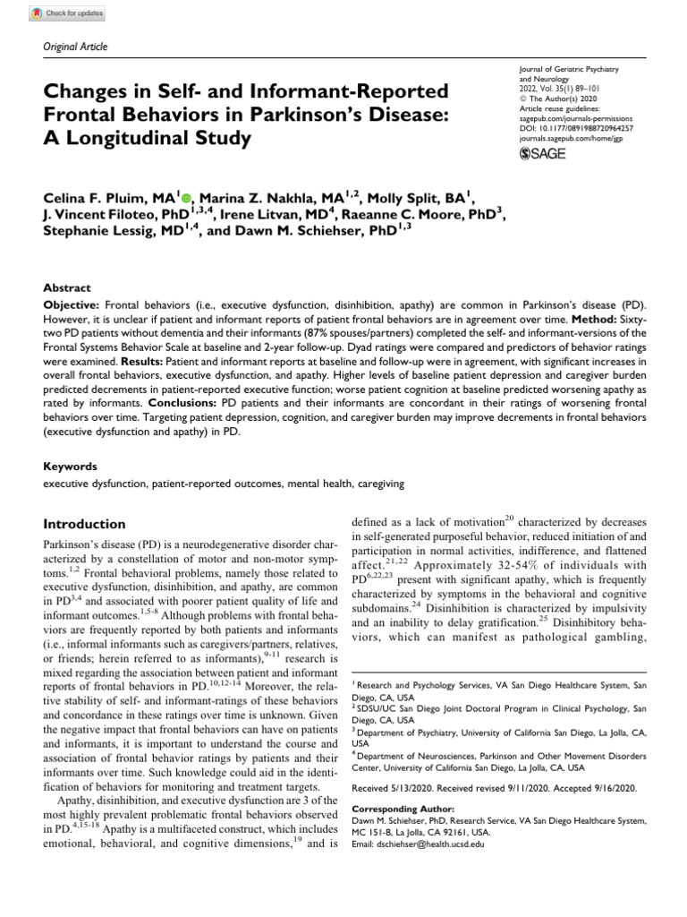 Pluim et al 2020 changes in self and informant reported frontal
