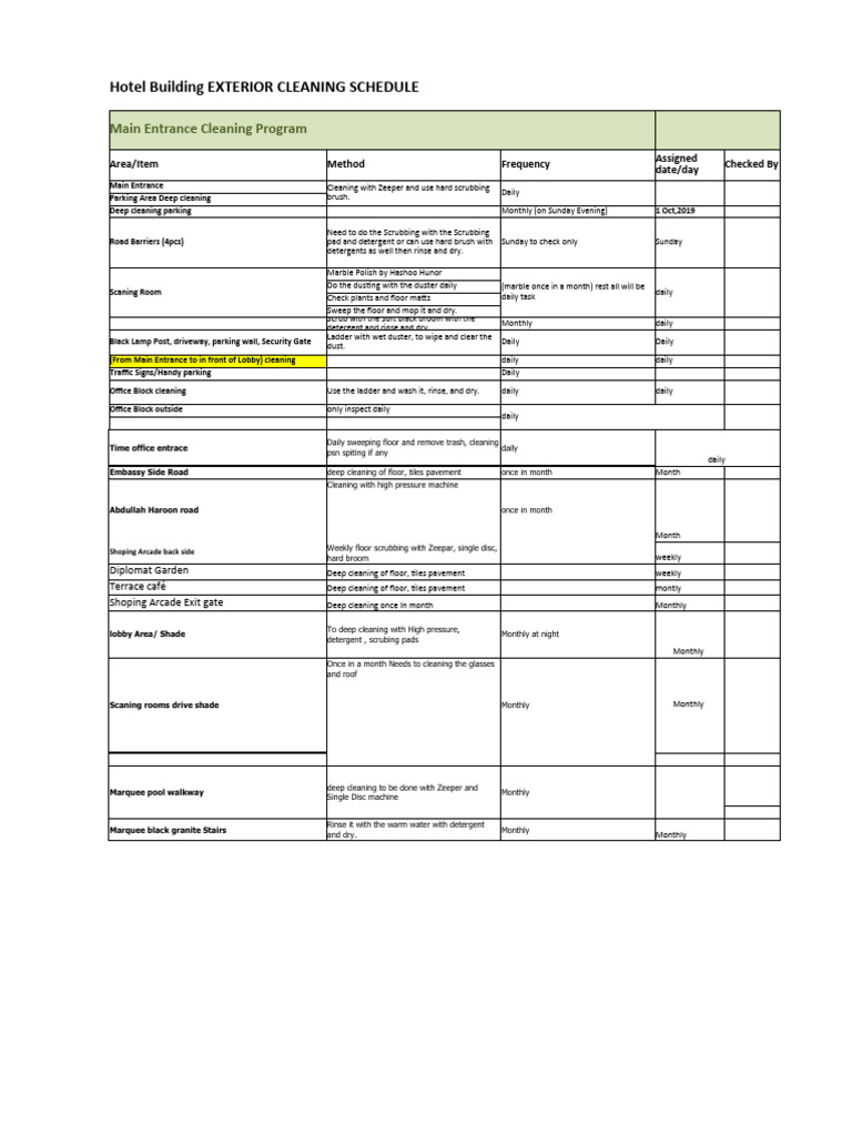 Building Cleaning Schedule | PDF