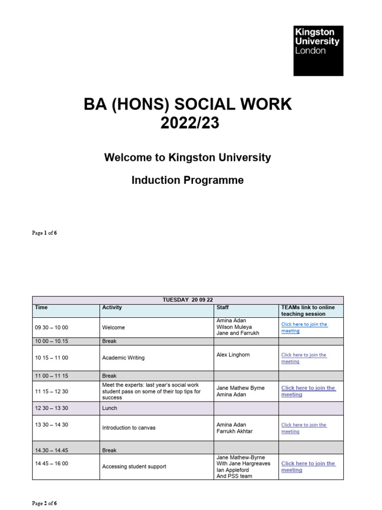 Kingston University Social Work Induction | PDF | Academia