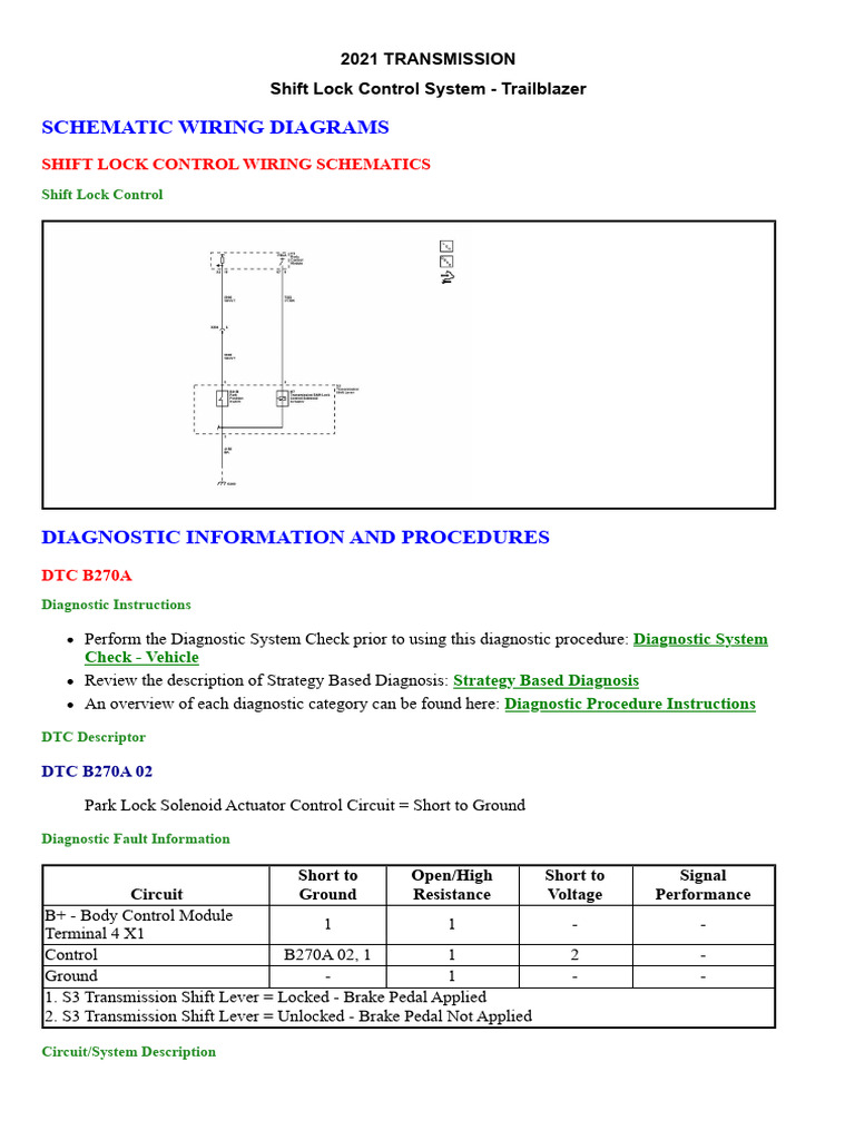 TRANSMISSION Shift Lock Control System Trailblazer Download Free