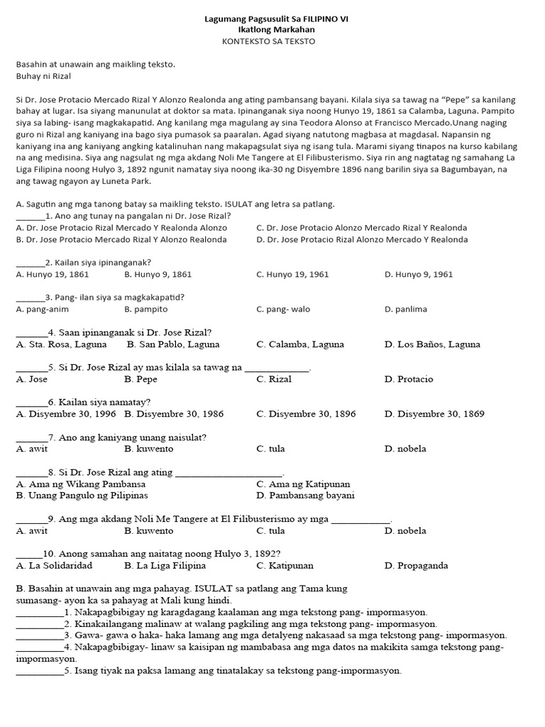 Q3 Lagumang Pagsusulit Sa Filipino | PDF