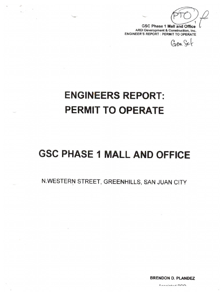 Enginners Report Permit To Operate | PDF