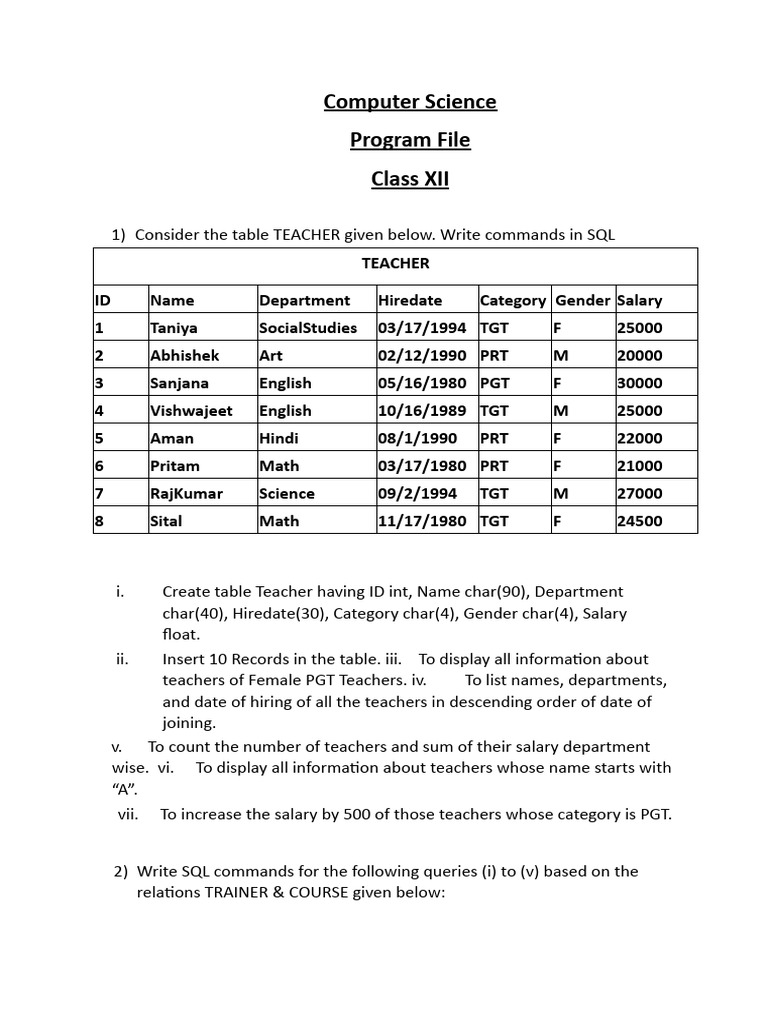 Holiday Homework XII | PDF | Sql | Computer Data