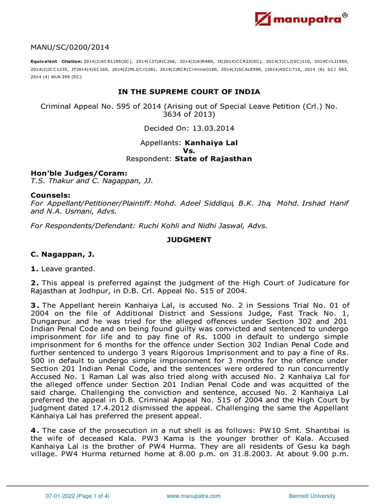 Supreme Court Ruling on Kanhaiya Lal Murder Case | PDF | Acquittal ...