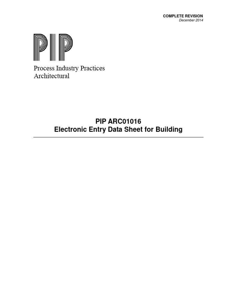 PIP ARC01016 2014 Electronic Entry Data Sheet For Building | PDF ...