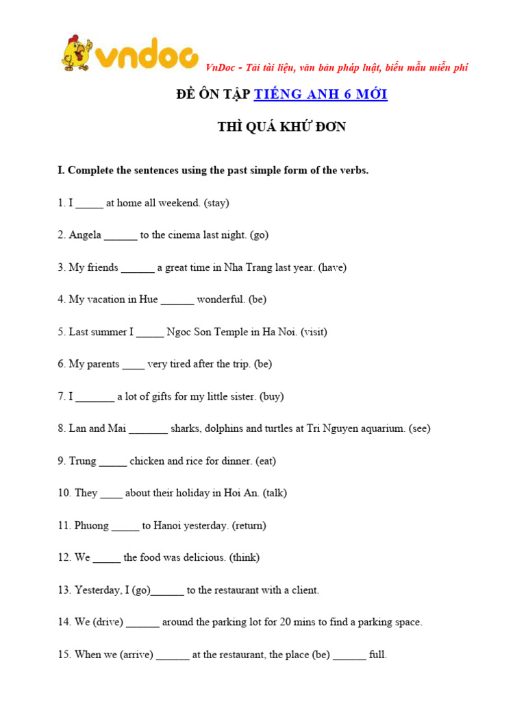 Bai tap tieng anh thi qua khu don lop 6 pdf