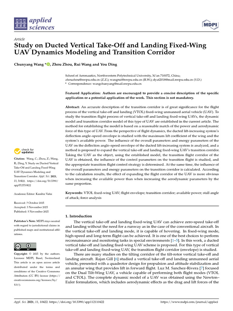 VTOL Fixed-Wing UAV Transition Corridor Study | PDF | Aircraft ...