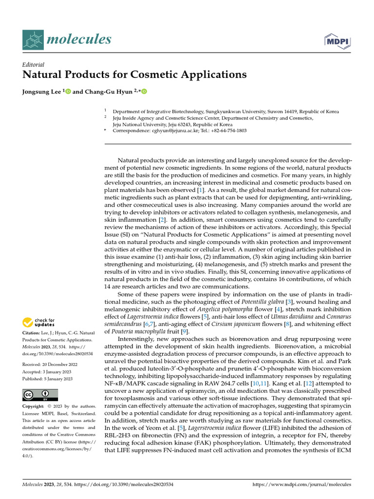Natural Products For Cosmetic Applications | PDF | Nf κb | Signal ...