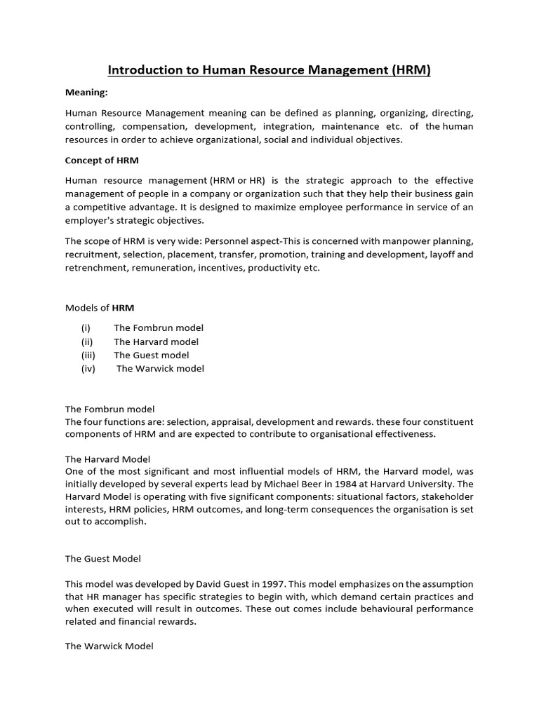 HRM Full Note | PDF | Human Resource Management | Human Resources