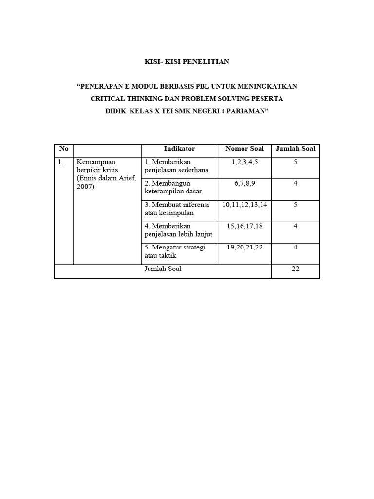 Angket Critical Thinking | PDF