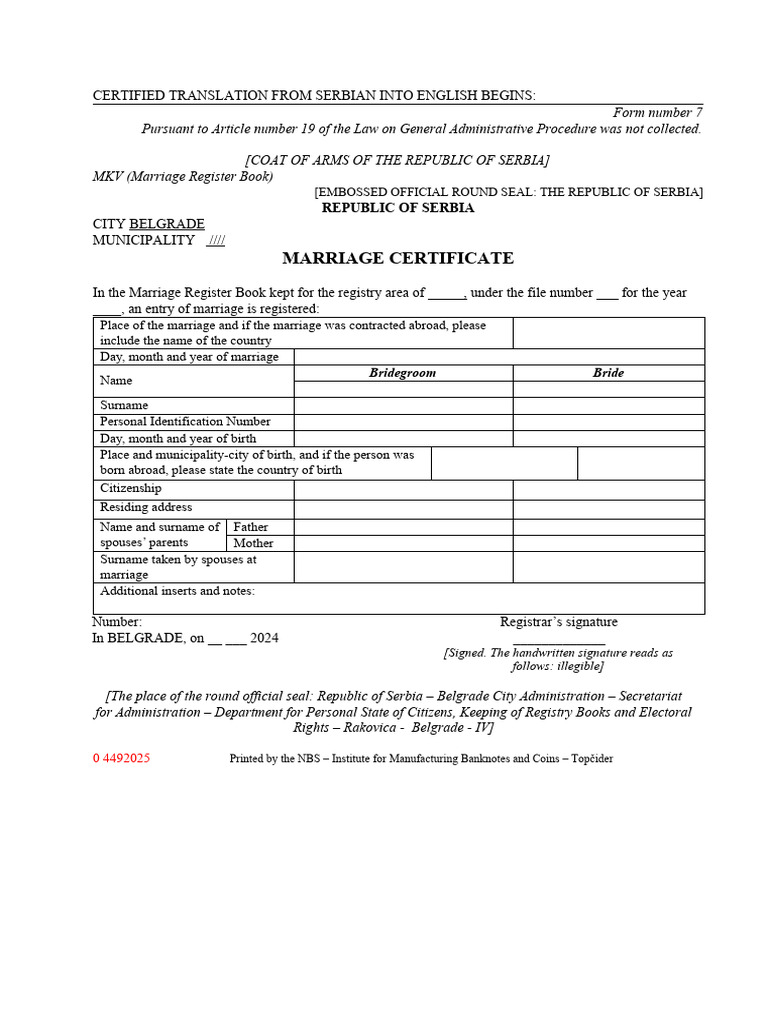 Certified Translation of Serbian Documents | PDF | Birth Certificate ...
