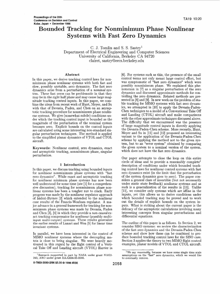 Bounded Tracking for Nonlinear Systems | PDF | Nonlinear System ...