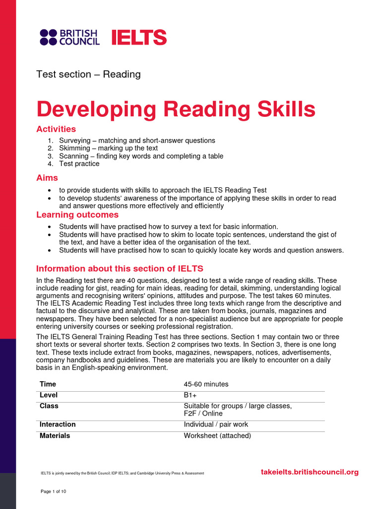 Reading Developing Reading Skills | PDF | International English ...